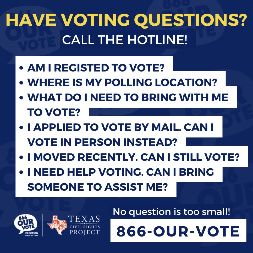 Today is your last chance to vote early in the May 4th Local Elections! Make sure you have everything you need to head to the polls and be sure to call our voter hotline with any questions or concerns: 866-OUR-VOTE