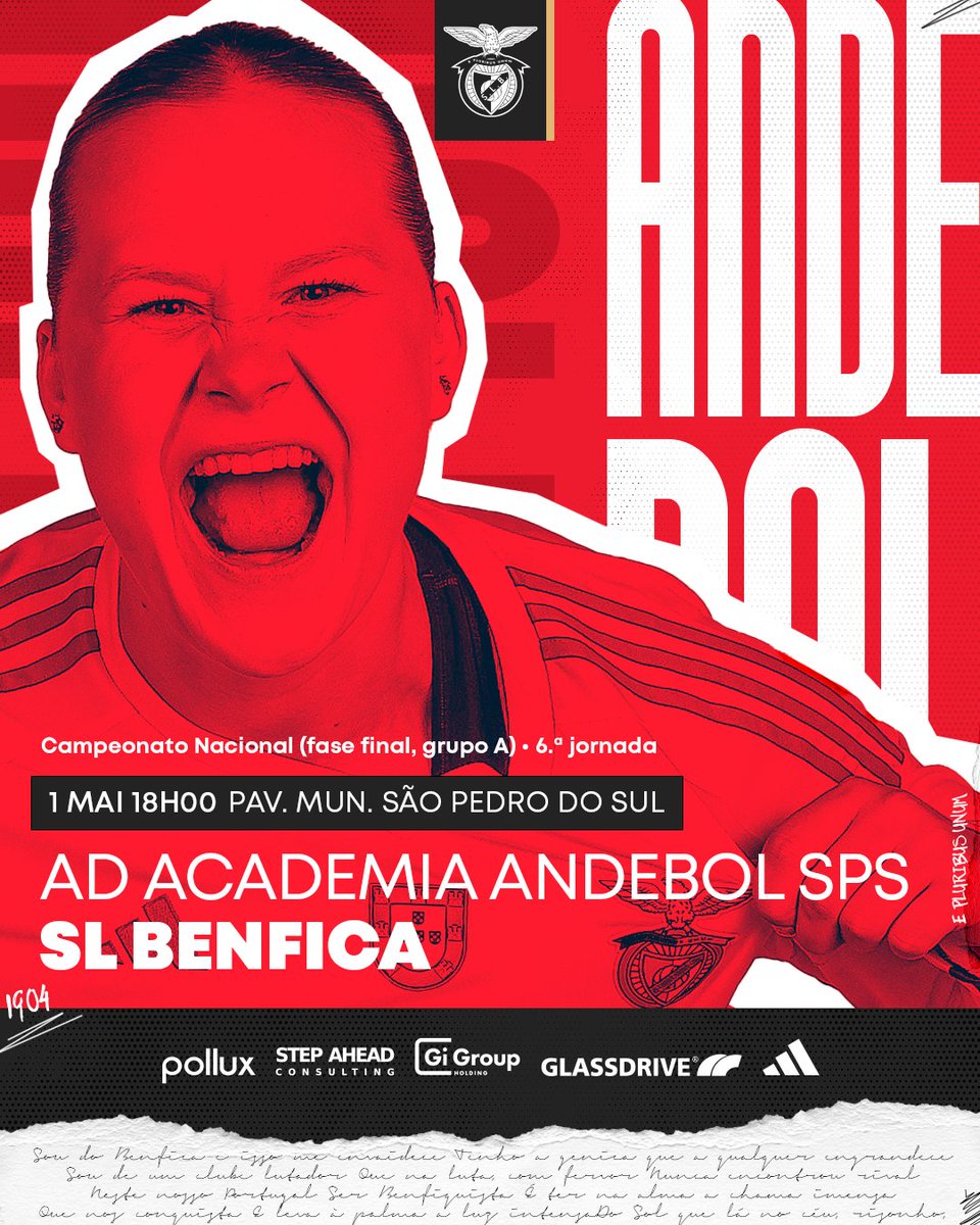 🔜 6.ª jornada da fase final (grupo A) do Campeonato Nacional
🆚 AD Academia Andebol SPS vs. #AndebolBenficaFem
🕕 18:00
📺 andeboltv

#Pollux #StepAhead #GiGroupHolding @adidas