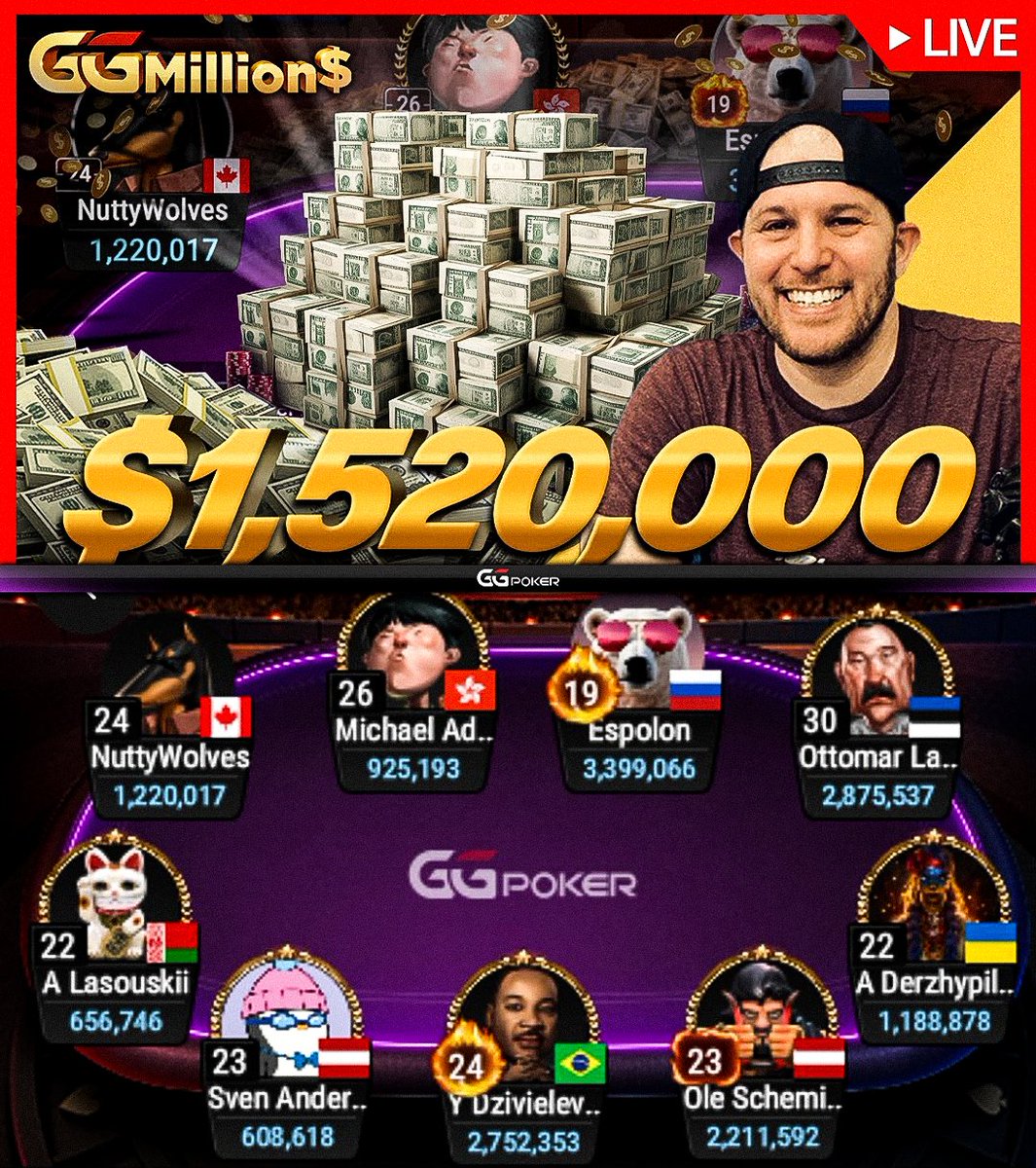 Giving away $50 @GGPoker ticket; Follow, Like, RT & tag a friend to enter! $1,520,000 Super High Roller FINAL TABLE w/ Mike @StrungOut12 Wasserman, LIVE NOW! Watch on ggpoker.tv
