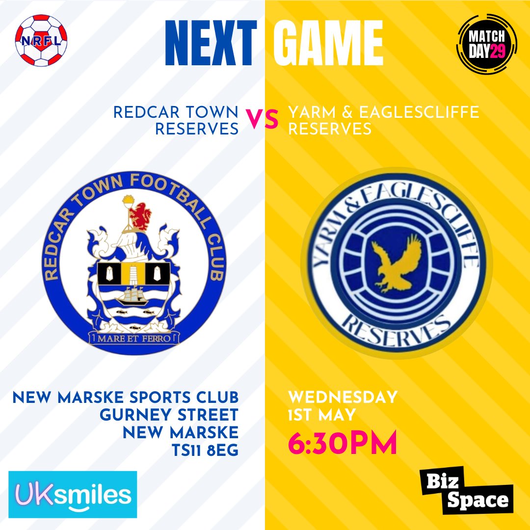 yandereserves's tweet image. It’s a change of venue for our penultimate game of the season as we travel to new Marske to play @RedcarTownRes. The first of three huge games this week as our season draws to an exciting close.

#UTYAE 🔵🦅⚪️