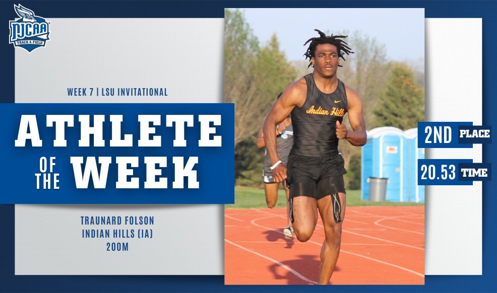 Two times for Traunard ✌️ Traunard Folson has been named the #NJCAATF DI Men's Athlete of the Week for the second time this season! Folson came in second place for @IHCCAthletics last week in the LSU Invitational 200M. 👟 #NJCAAPOTW