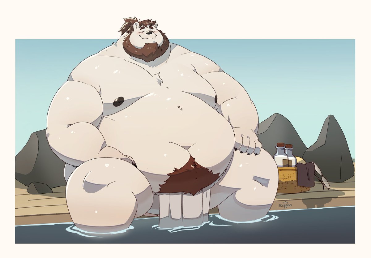 A relaxing time in an open bathhouse~ Art done by the wonderful @Riisago 🐻💖