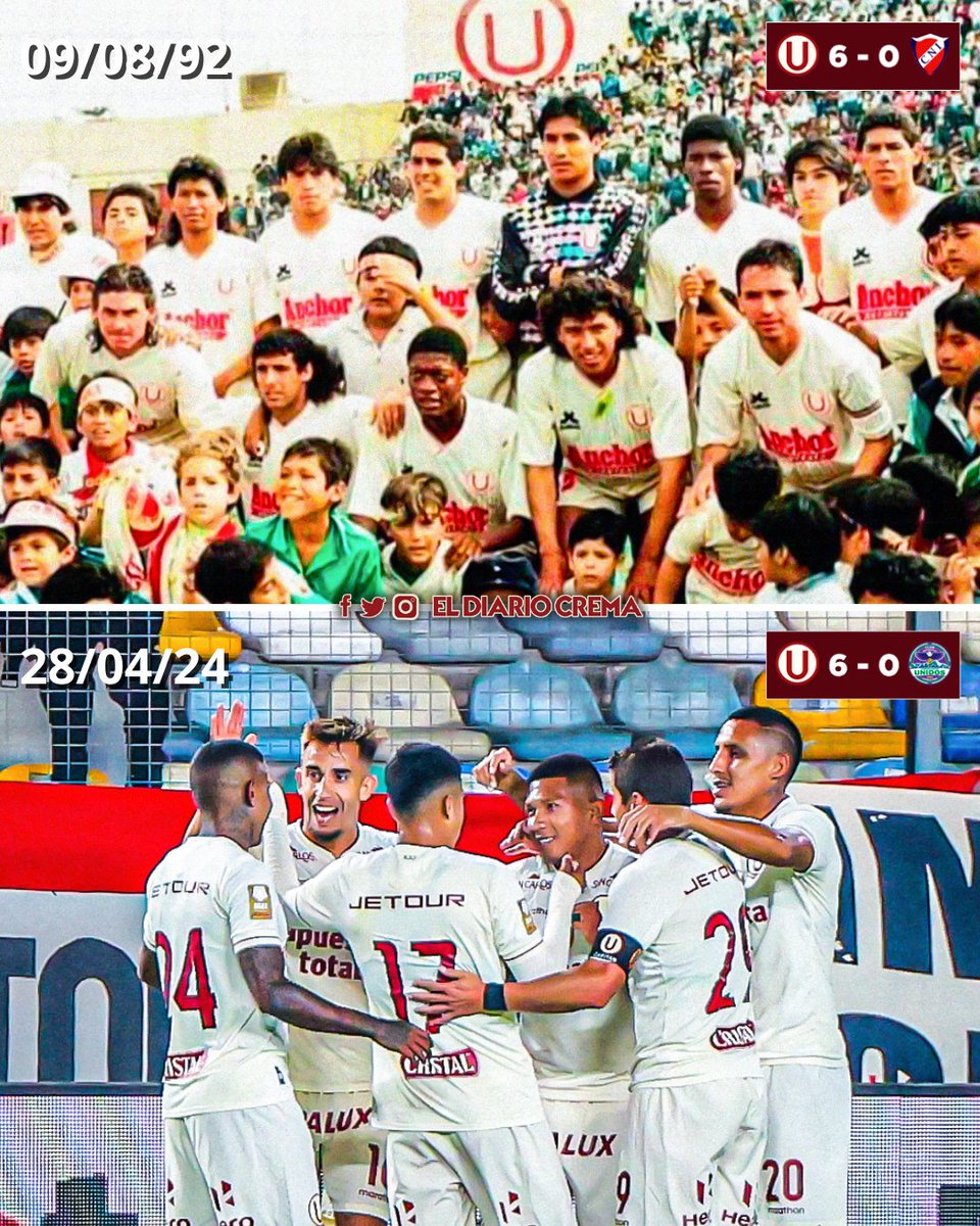 UN RECⓊERDO MONUMENTAL... ⚽️🔙 ➤ 09/08/1992: 6-0 🆚️ CNI de Iquitos ➤ 28/04/2024: 6-0 🆚️ Comerciantes Unidos Tras 32 años, volvimos a meter 6 goles como en 1992 ante CNI, año de nuestra 20° estrella. ⭐️ ¡A REPETIR LA HISTORIA, CREMAS! ❤️💛💪🏽 📸 @Universitario #YdaleU