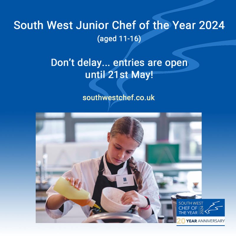 Calling young chefs! Entries for South West Junior Chef close in 3 weeks on 21st May! This award is open to cooks aged 11-16 & the overall winner will have the opportunity to gain valuable experience in the Michelin-starred kitchen of David Everitt-Matthias @Lechampsauvage 👇