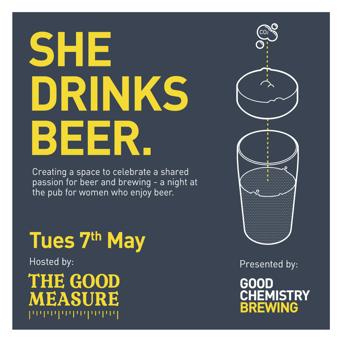 NEXT WEEK!
Join us at The Good Measure💛for SHE DRINKS BEER: our regular night at the pub for women who enjoy beer. Welcoming to &amp; inclusive of all (inc non-binary, tran-gender &amp; gender non-conforming) it’s about disrupting the traditionally male pub space &amp; drinking delish beer!