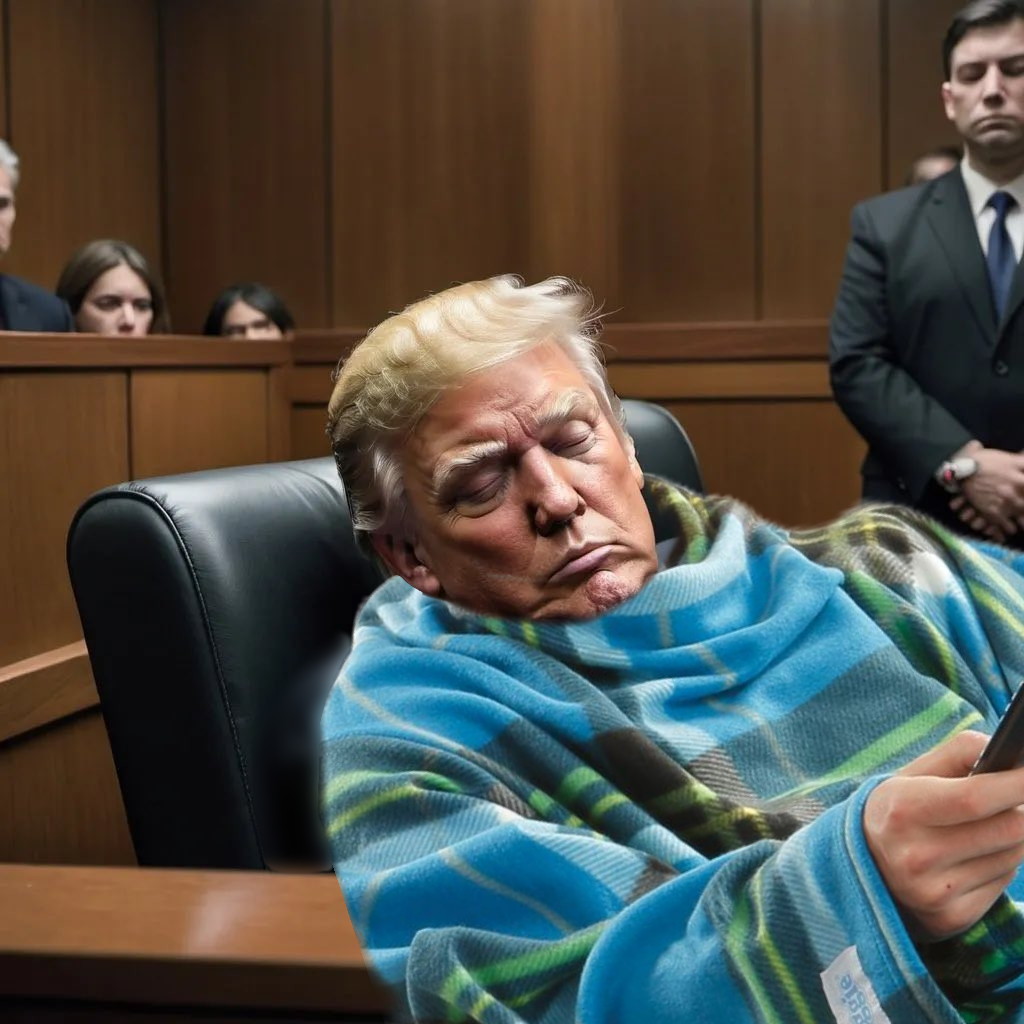 How long until Trump brings in a Snuggie and his phone so he can tweet from his criminal trial? I can picture him dozing off in the middle of posting to 'Truth Social'.
