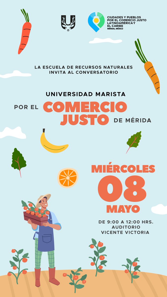 Los invitamos a nuestro 'Conversatorio: Universidad Marista por el #ComercioJusto' este miércoles 08 de mayo de 09:00 a 12:00 hrs en el Auditorio Hno. Vicente Victoria de la @UMaristaMerida 
Registro aquí: umarista.com/registro/index…