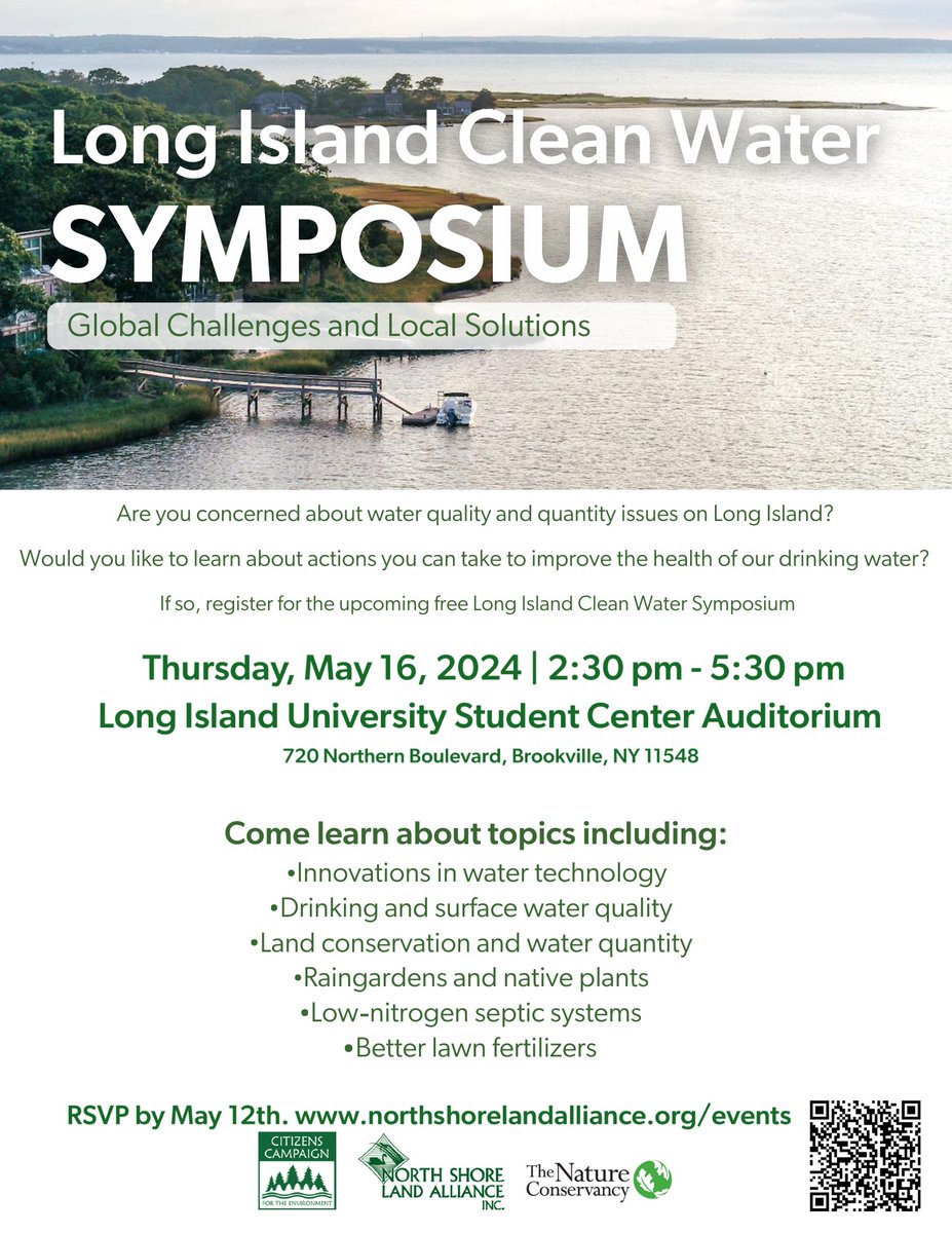 We are joining @northshorelandalliance to co-host a conference that will bring together leaders in the field of water science on Thursday, May 16th, 2:30 pm – 5:30 pm at the Gold Coast Cinema at the LIU Campus in Brookville. Register here. northshorelandalliance.org/?event=long-is…