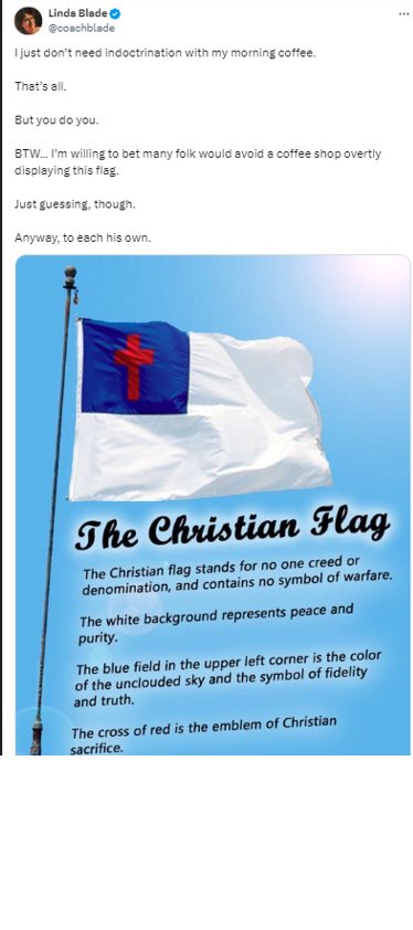 kellipaddon's tweet image. One of Rustad&apos;s guests in the legislature today was Linda Blade, who has shared many extreme views, including promoting &quot;The Christian Flag&quot; which is associated with far-right movements, including the Jan. 6th insurrection. 3/
