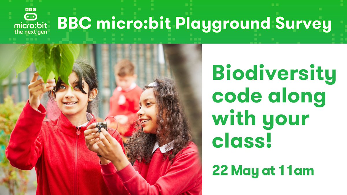 If you're a UK primary teacher, join us for our live biodiversity code-along 🌱🐞! We'll show you how to: 🐿️ create the code 🌿 transfer it onto micro:bits 🦋 log plant & animal species in the playground 🌻 submit your data to our UK-wide playground survey microbit.org/teach/featured…