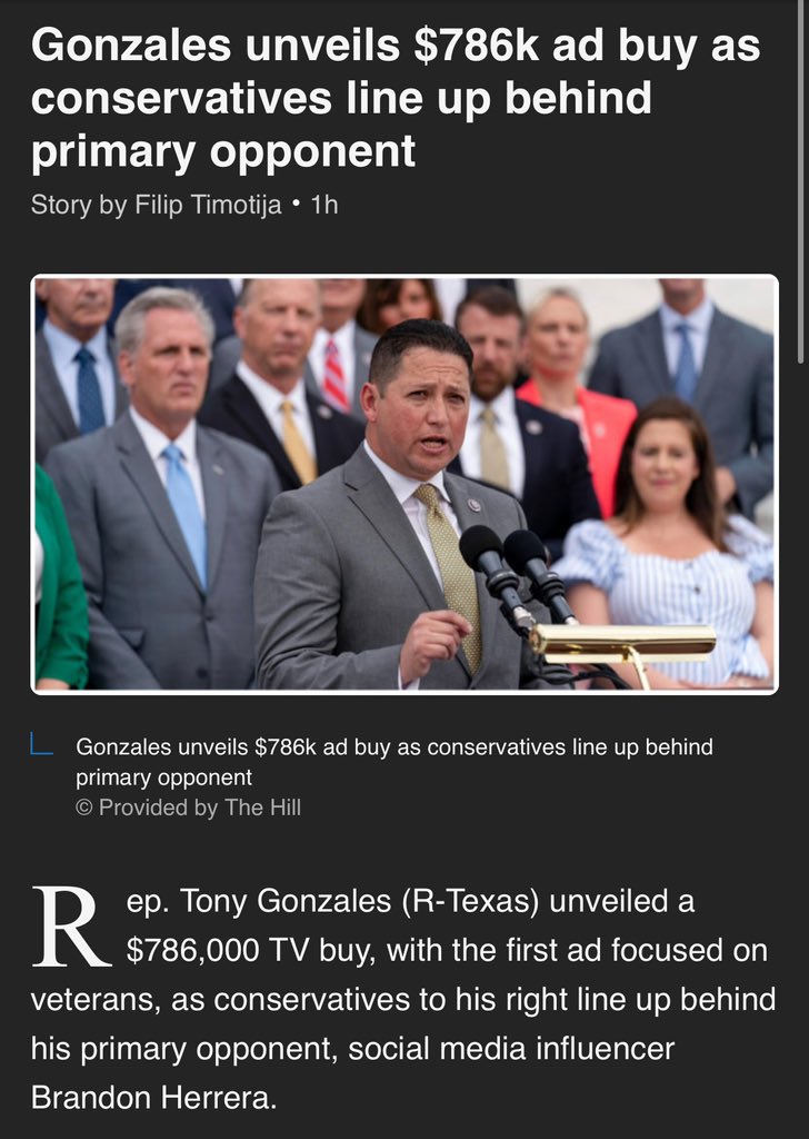 @TonyGonzales4TX do you really think that $786k in tv ads will help you? Everyone sees that @TheAKGuy is the man to represent them and not the swamp in DC. Americans are done with guys like you. It’s fitting that McCarthy is in the background of the picture here.