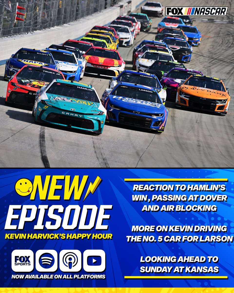 🚨NEW EPISODE🚨 @KevinHarvick's Happy Hour presented by @NASCARonFOX! 🏁 Dover reaction & Hamlin's win 🏁 Story behind Kevin & No. 5 car 🏁 Look ahead to Kansas 🏁 And much more! New episode ➡️ link.chtbl.com/CgtlDJUZ