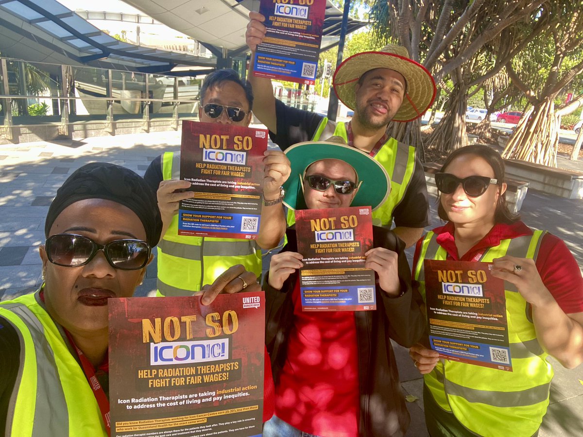 Happy #MayDay where #IconRadiationTherapists are taking #strikeaction all over Queensland. 😊 In the South East, we are meeting @ the Gold Coast Uni Hospital. Show your Solidarity by emailing paul.fenton@icon.team and demand they pay these workers a fair wage. Icon #NotSoIconic!