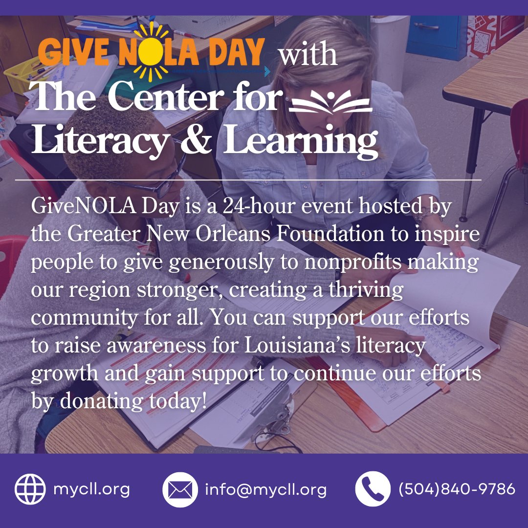 The Center is participating in #GiveNOLADay 2024, and Early Giving has begun! Your support helps us continue to be a leader in high-quality, evidence-based instruction and learning in the classroom, home, and community. Visit givenola.org/thecenter to donate today!