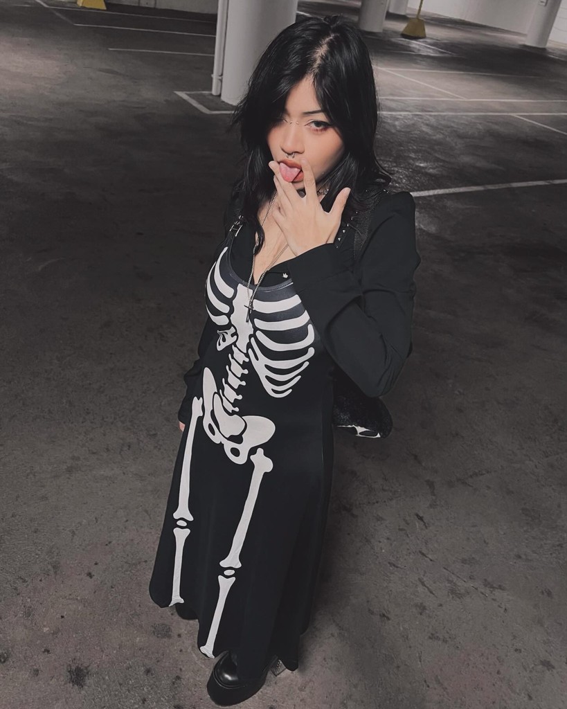 ☠️🖤 Gothic still The Death Of Me 🖤☠️ Our Babe @distortedeyes Styling Our Skeleton Bones Magick Maxi Dress, The Perfect Goth Spring Dress ⛓️🩶🕷️ #TooFastClothing