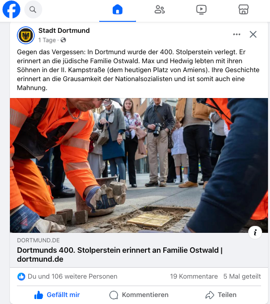 #Dortmund 400. #Stolperstein
🧐

Wieviele #Stolpersteine gibt es in eurer Stadt?