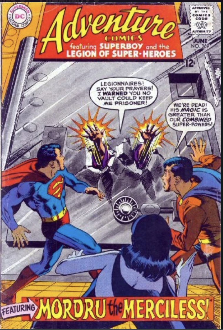 On #ThisDayInSupervillainHistory 
Mordru the Merciless made his first appearance 56 years ago in Adventure Comics #369.  Hailing from Zerox (Yes, Zerox!), the Sorcerer's Planet, he was sealed away in an airless steel block until Shadow Lass inadvertently set him free.