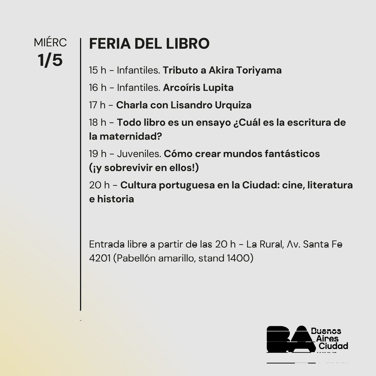 Ya podés consultar la agenda cultural del 30 de abril al 3 de mayo y elegir las actividades que más te gusten.

Además de la Feria del Libro, vas a poder disfrutar teatro, música, danza y más.