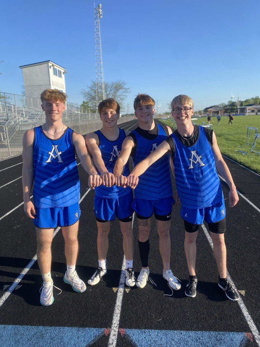 Congrats to these young men as they broke the school record in the 4x400 relay!  New record with a time of 3:29.55. The old record was set in 1993!!! Finally some good weather!! #recordchasin #runfast