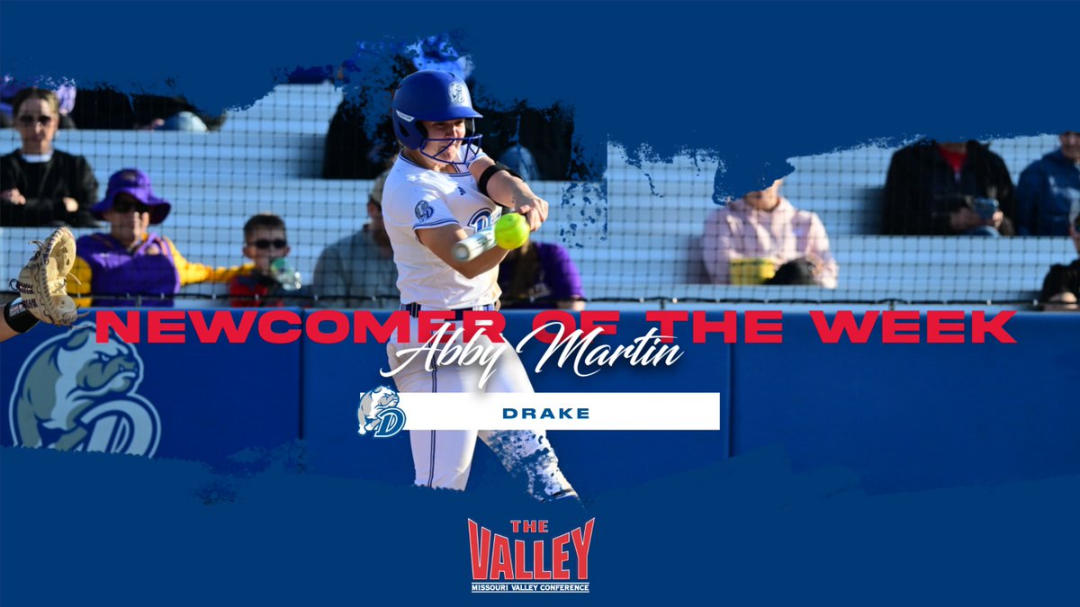 Newcomer of the Week⫸Abby Martin, @DrakeSoftball 

▪️Martin’s 5-RBI, six-hit weekend helped the Bulldogs secure a series victory on the road at UIC. She also finished with a .583 on-base percentage and a .727 slugging percentage.

 #MVCSoftball