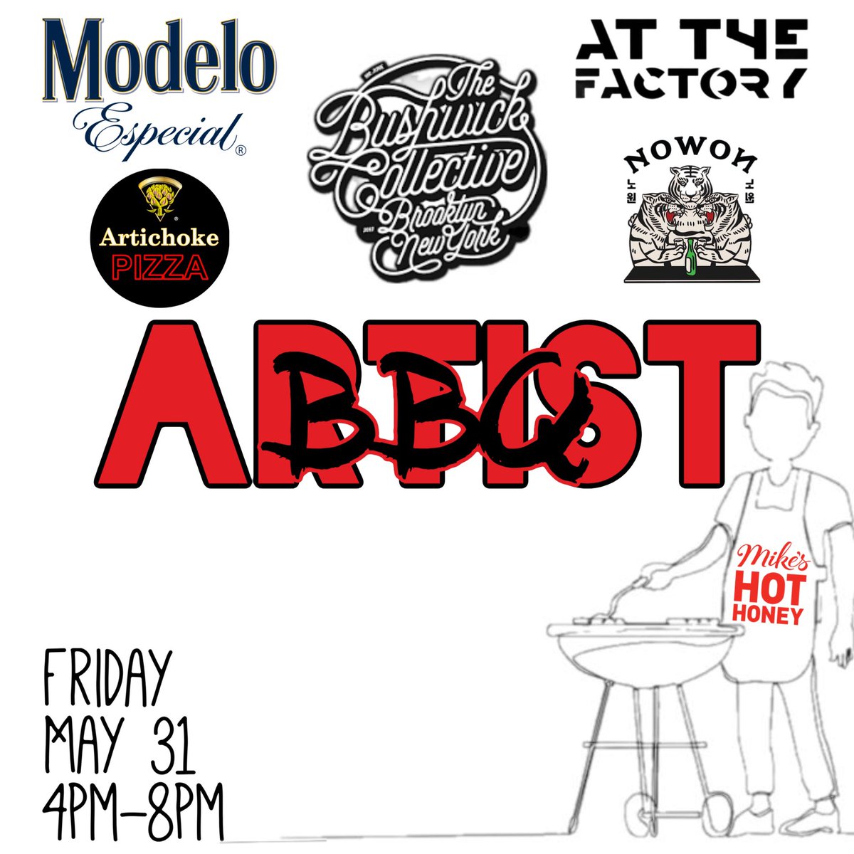 BUSHWICK COLLECTIVE ARTISTS BBQ
This is an invite only event CELEBRATING the ARTISTS , PHOTOGRAPHERS, and all the VOLUNTEERS from all over the world. IT WOULD NOT BE POSSIBLE Without the support of @modelousa • <a href="/mikeshothoney/">Mike's</a> • <a href="/artichokepizza/">Artichoke Basille's®</a> • @at_the_factory • <a href="/UsaRandom/">nowon</a>