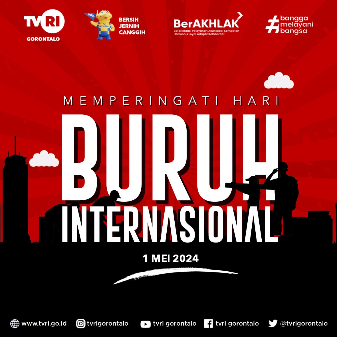 Dibalik setiap produk dan pelayanan, ada dedikasi dan kerja keras para pekerja. 

Selamat Hari Buruh. Sejahteralah para pekerja di seluruh Indonesia 🇮🇩

#TVRI #MediaPemersatuBangsa #TVRIGorontalo #TVloLipu #HariBuruh #MayDay2024 #MayDay