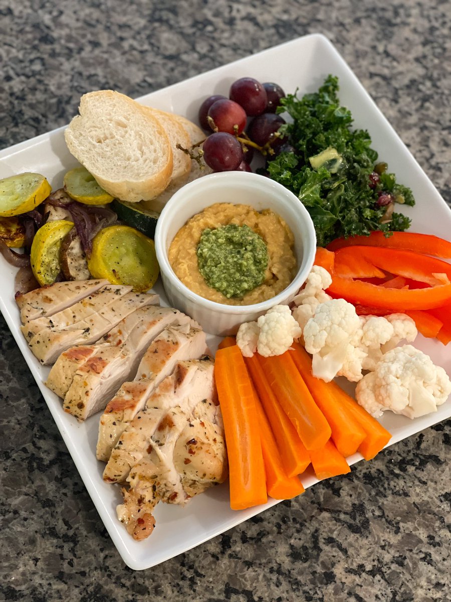 Plate I just made for my son. If you’ve never had pesto with your hummus, you are missing out!