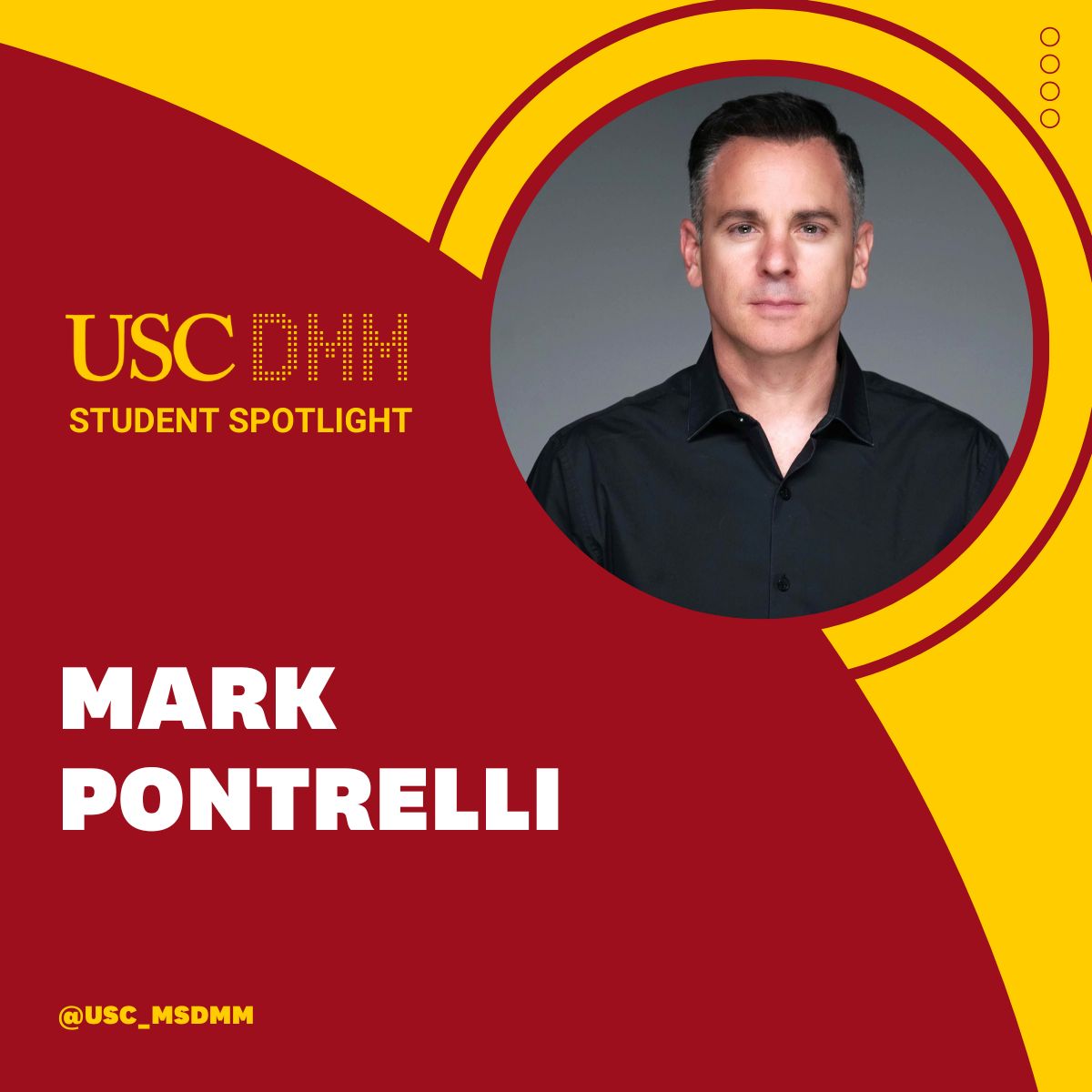 Meet Mark Pontrelli, a standout in our #USCDMM community ! 🌟 From film school to overseeing content production at Wella, Mark's journey is a testament to his drive for excellence. In the USC DMM program, he's found the perfect fit to hone his #digitalmedia leadership skills.