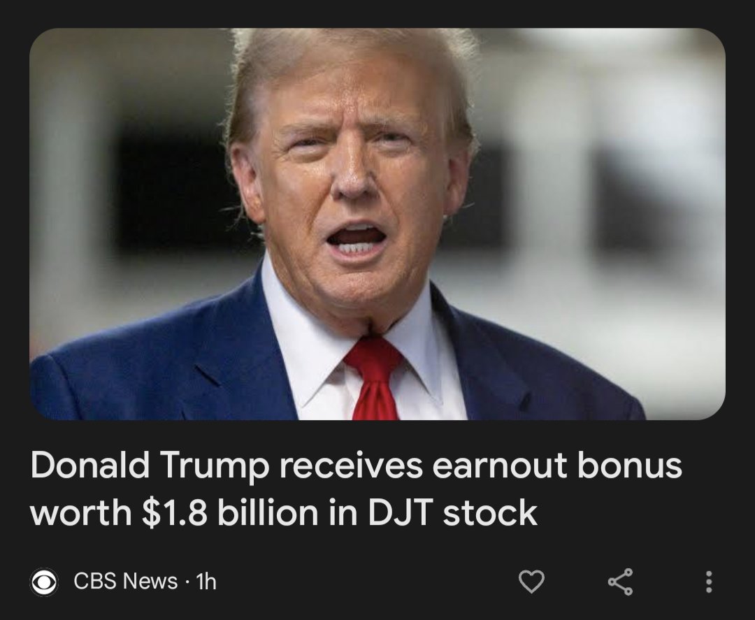 Former President Donald Trump is now $1.8 billion richer. 

The boost to Trump's wealth comes thanks to his newly public company, Trump Media & Technology Group, whose main asset is the social media platform Truth Social. The company awarded Trump an additional 36 million shares