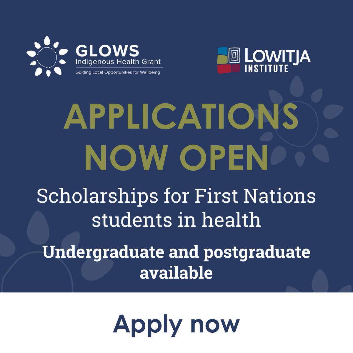 Applications are now open for Round 1 of the GLOWS Scholarships across two streams. Learn more and apply: lowitja.org.au/.../glows-gran… #Scholarships #Health #HIV #AboriginalandTorresStraitIslander #Communities