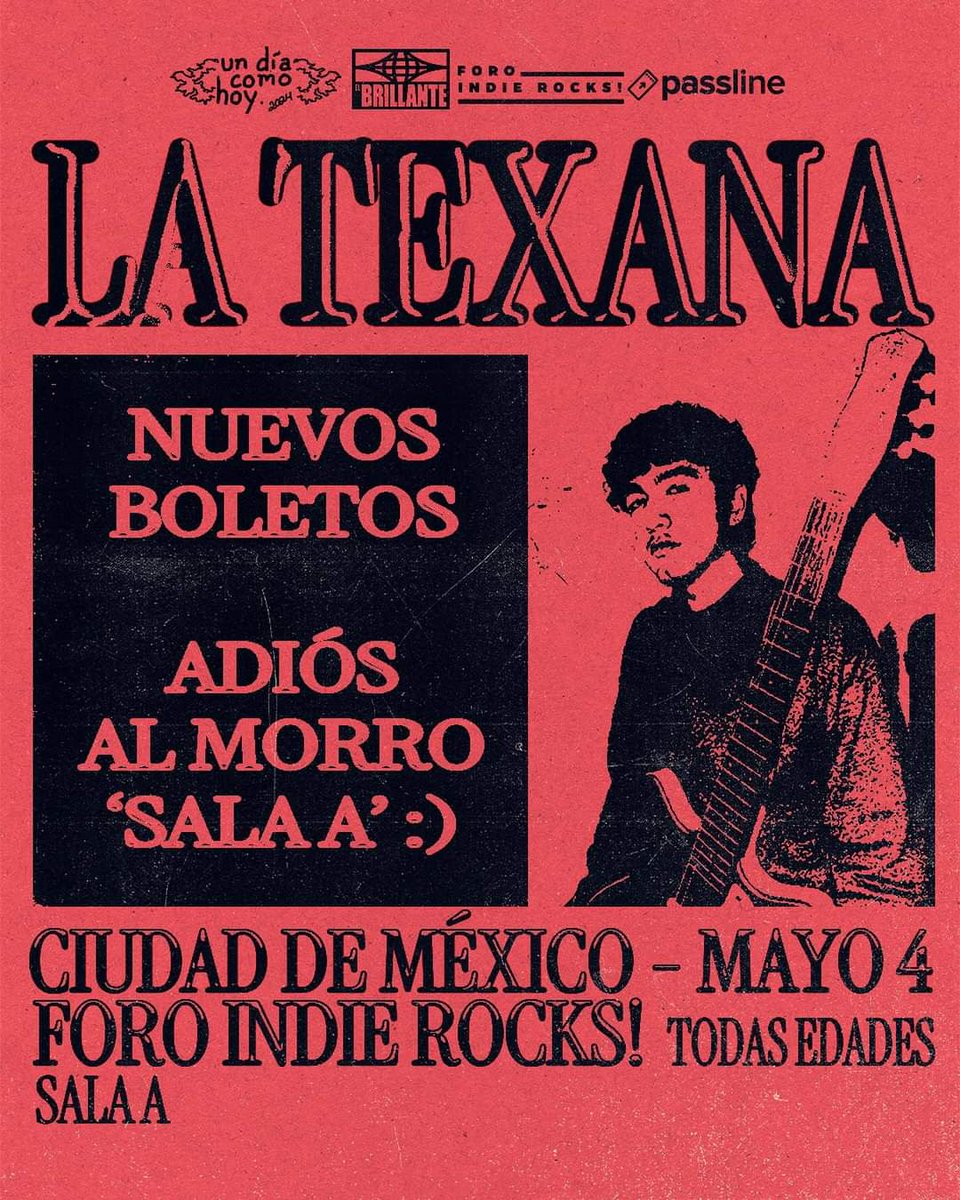 El sábado será una noche única de post-punk con tintes de regional mexicano en compañía de La Texana
⚡🤟
🎉Celebraremos el talento emergente y las propuestas que nos inspiran a todxs en la escena contemporánea. 
📆 Boletos en el @PasslineMexico
📌 @foroindierocks