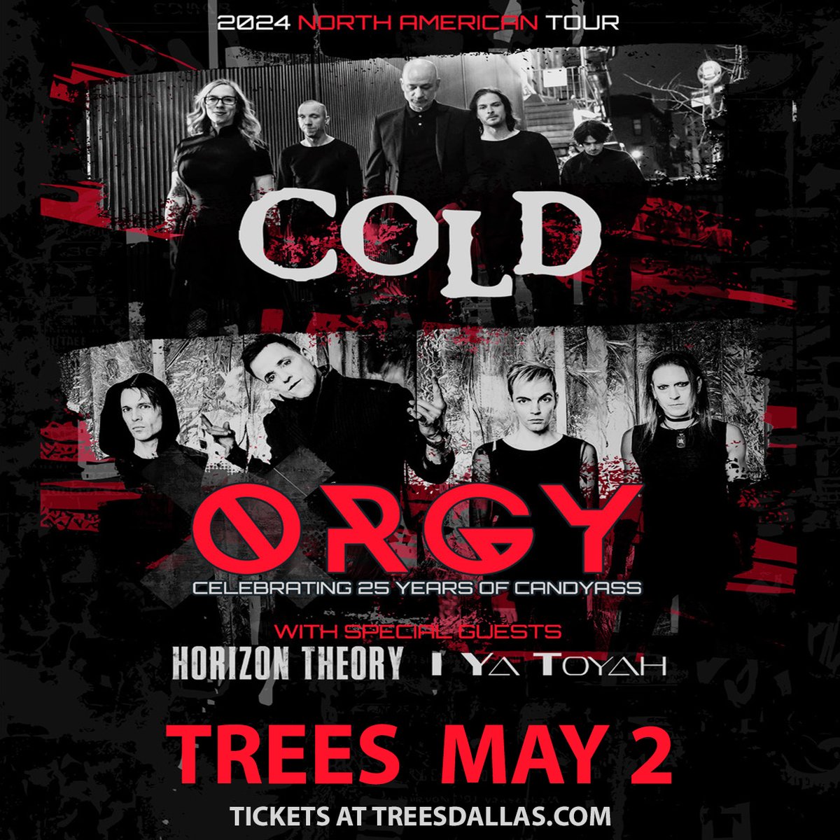 Low ticket alert! Thursday night, don't miss Cold with Orgy and special guests Horizon Theory Ya Toyah, and Rivethead. Get your tickets now at TreesDallas.com @coldmusic @orgyofficial