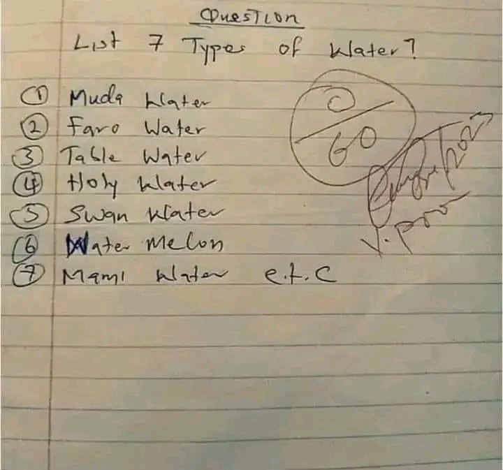 Some People Are Born Itiboribo🤣🤣🙆🙆🙆🙆. Read The List Of 7 Types Of Water 🤣🤣🏃🏃. Copied 🤣😆😅😂😅 Even you that's laughing😂🤣 do you know the correct answer? @kepukepunews