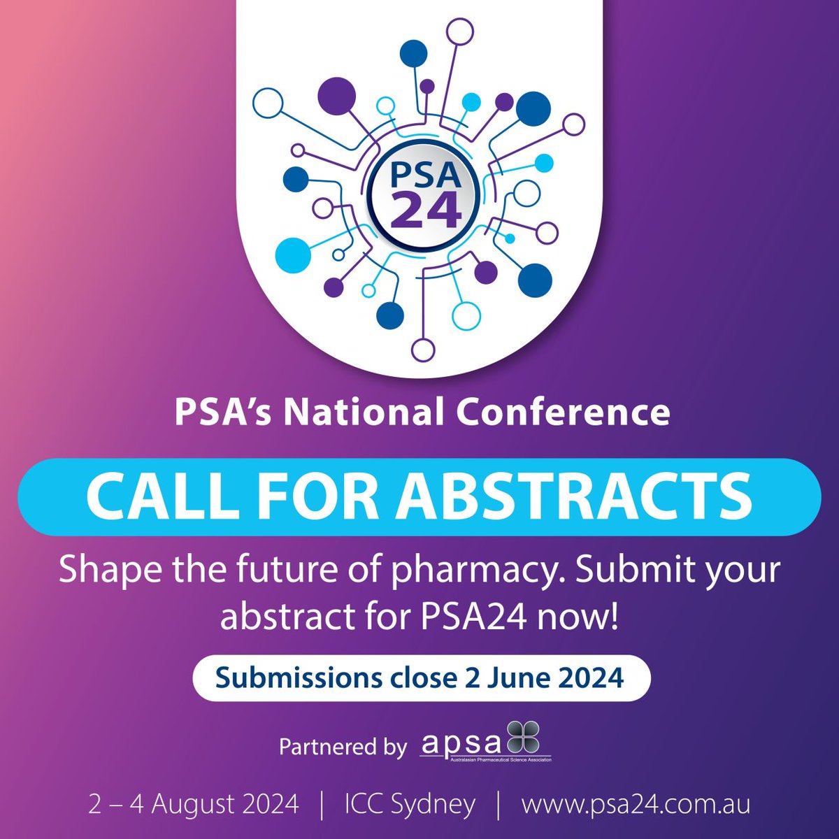 Academics & innovators in pharmacy, your ground-breaking work deserves a platform!

Submit your abstracts for #PSA24 by June 2nd 

Contribute to shaping the future of our profession

visit: buff.ly/3vrQv5k

#CallForAbstracts @PSA_National @APSA_News