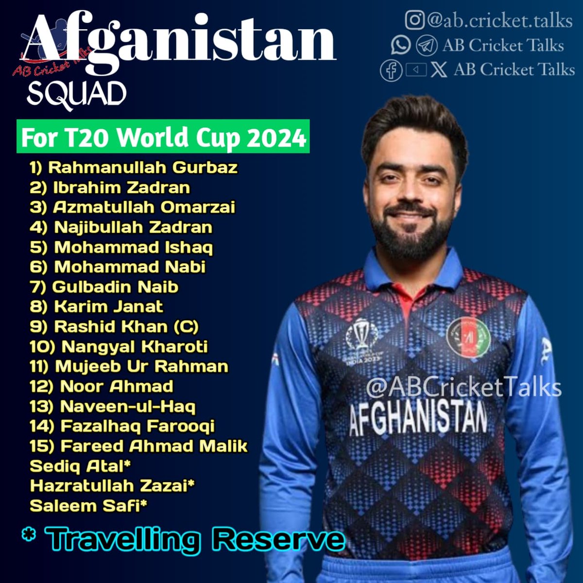 Afghanistan announce there squad late in the night as Rashid Khan will going to led the team
What is your reaction after seeing this Team

#ABCricketTalks #CricketTalksWithArpit 

#ChampionsLeague #T20WC2024 #BINIxCokeStudioPH #Afg #T20 #RashidKhan #T20WorldCup