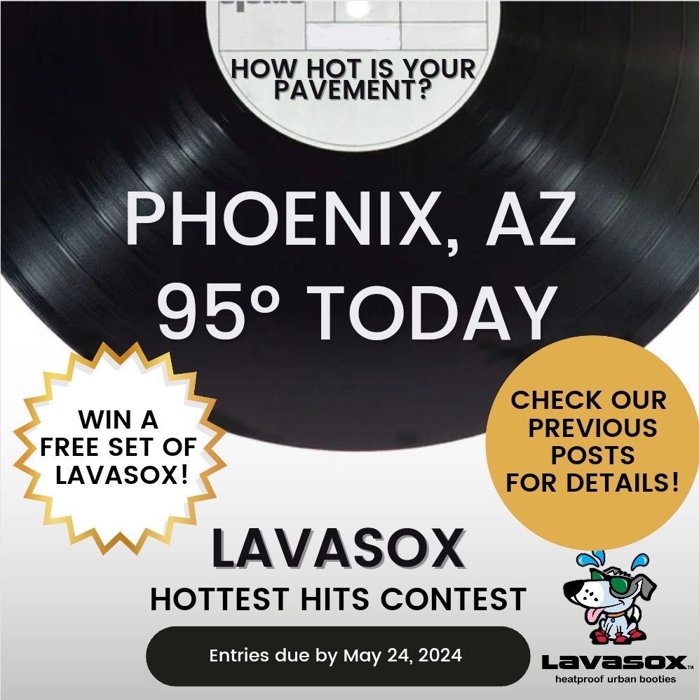 Do you live in or around Phoenix, AZ? ☀️ HOW HOT IS YOUR PAVEMENT? 🥵 The temperature on your pavement could win you a free set of Lavasox! 🐾 🔥 Record the HOTTEST HIT and WIN a FREE set of Lavasox! 🔥 Can you record the hottest hit? Grab your temperature gun!