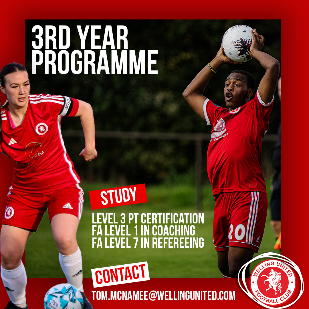 📣 Aged between 18-21 and want the opportunity to further your qualifications, along with continuing to develop your football skills? Apply to join Welling United Academy's Third Year Programme 🤝 #wearewings