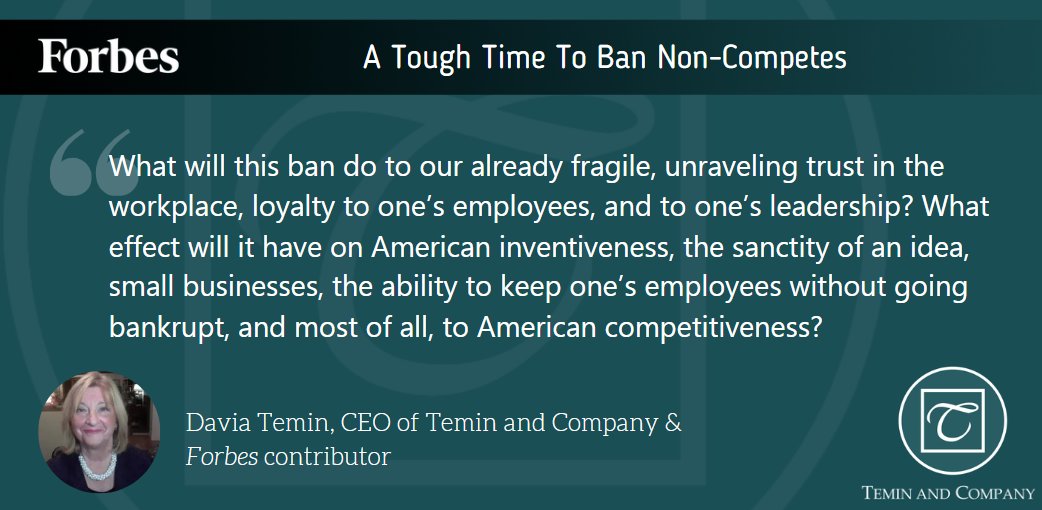 Just published  for an article <a href="/Forbes/">Forbes</a> on the near-sightedness of the FTC's recent ban on non-compete agreements.forbes.com/sites/daviatem… As a small business owner, I find it to be the height of non-competitiveness. Here's what I believe is the essential question: