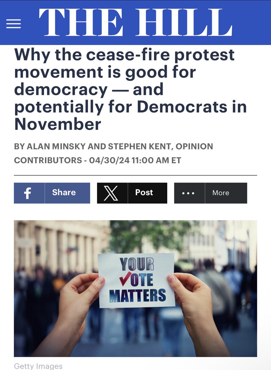 Fantastic piece by my friend and brother @AlanMinsky of @pdamerica. “Why The Cease-fire Protest Movement is Good For Democracy — and Potentially for Democrats in November” Link in the 🧵