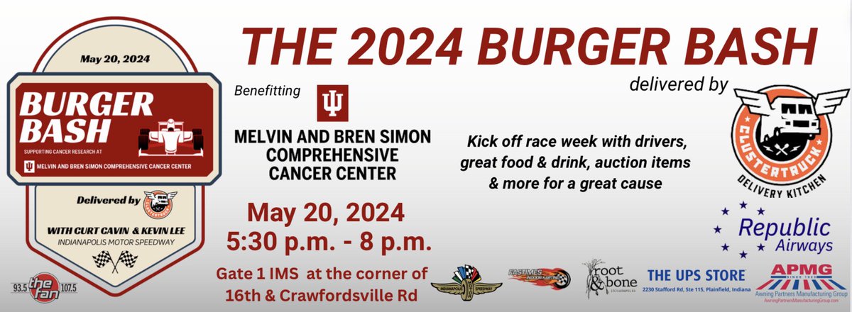 It’s May tomorrow! Getting closer to the annual Burger Bash - now delivered by @clustertruck & also now at @ims! Here are details & options to support cancer research with the @IUCancerCenter jacksonleeracing.com/its-almost-may…