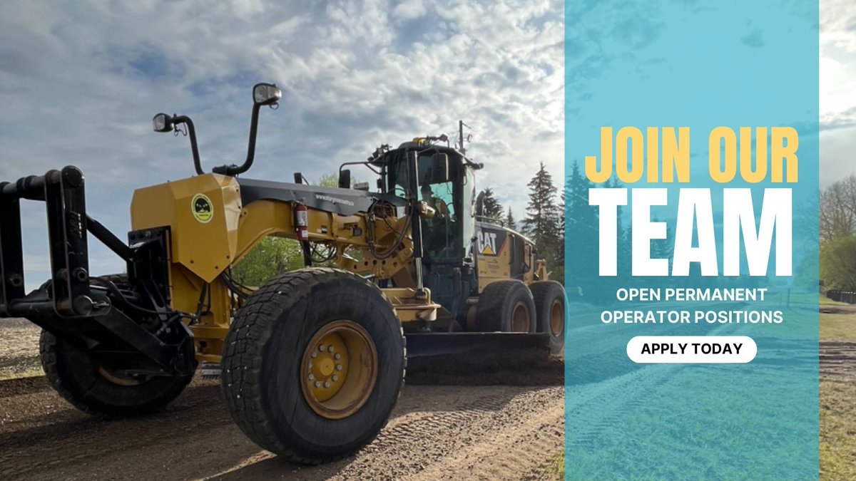 #SturgeonCounty is hiring! We're currently looking for the right people to fill Operator II, and III positions. This is your chance to have a hands-on role in the maintenance of Sturgeon County roads. Check it out at sturgeoncounty.ca/work-with-us
#hiring #construction #AlbertaJobs