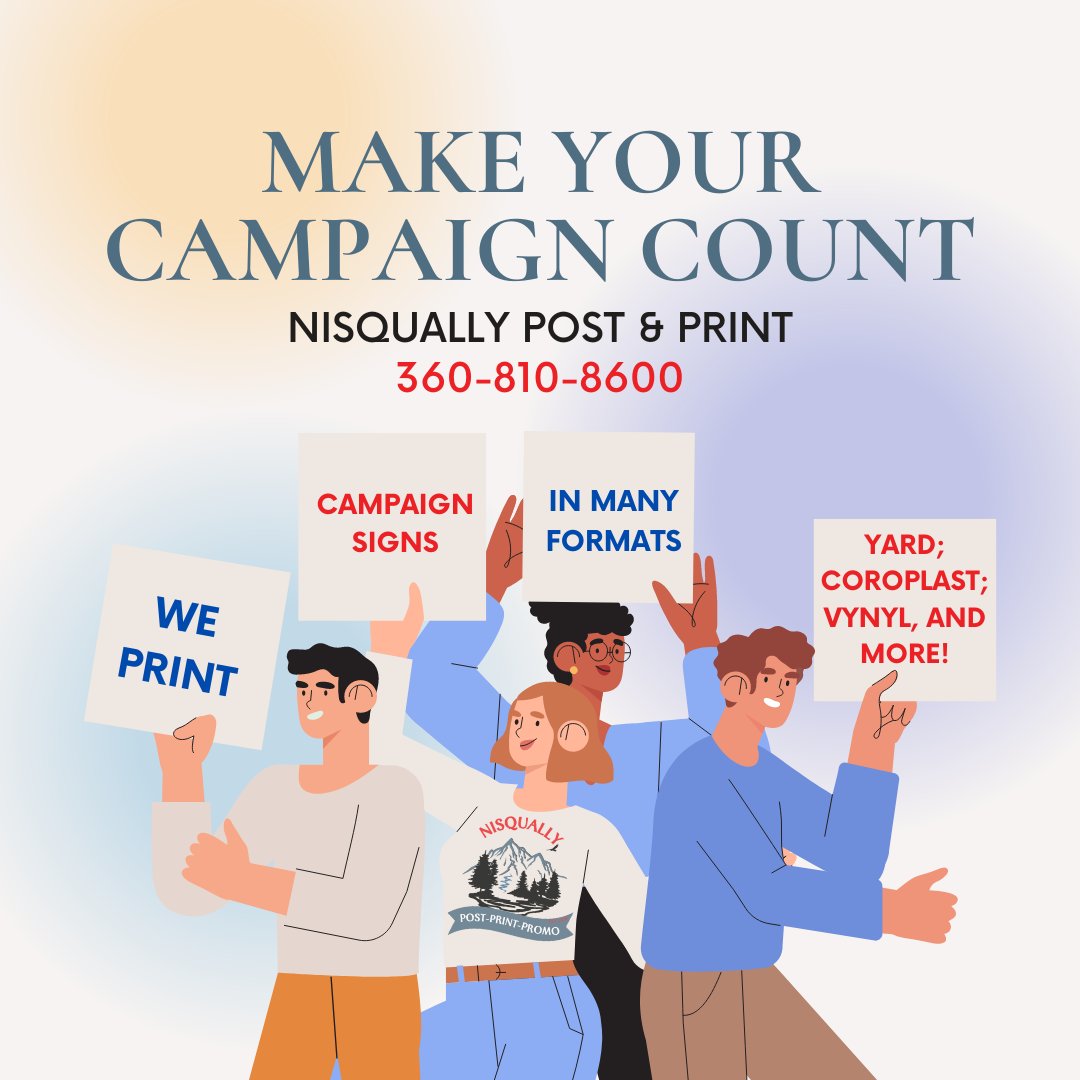 🚀🖨️ Choose Nisqually Post & Print for your campaign materials! 🌟 Let's make your message stand out! 💼📈 #CampaignPrinting #NisquallyPostAndPrint