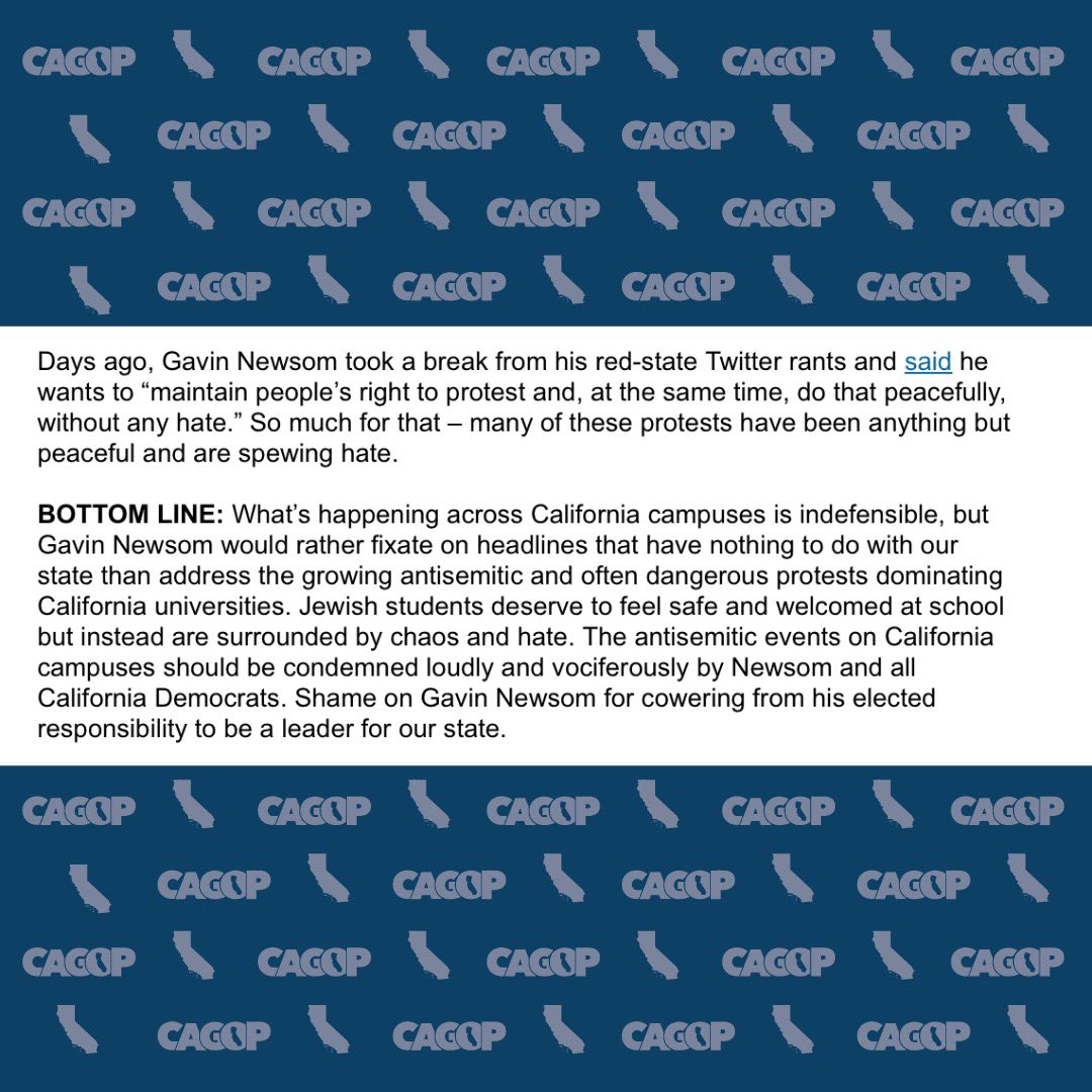 Read our latest on how @GavinNewsom would rather tweet about red states than address the antisemitism engulfing CA college campuses ⬇️