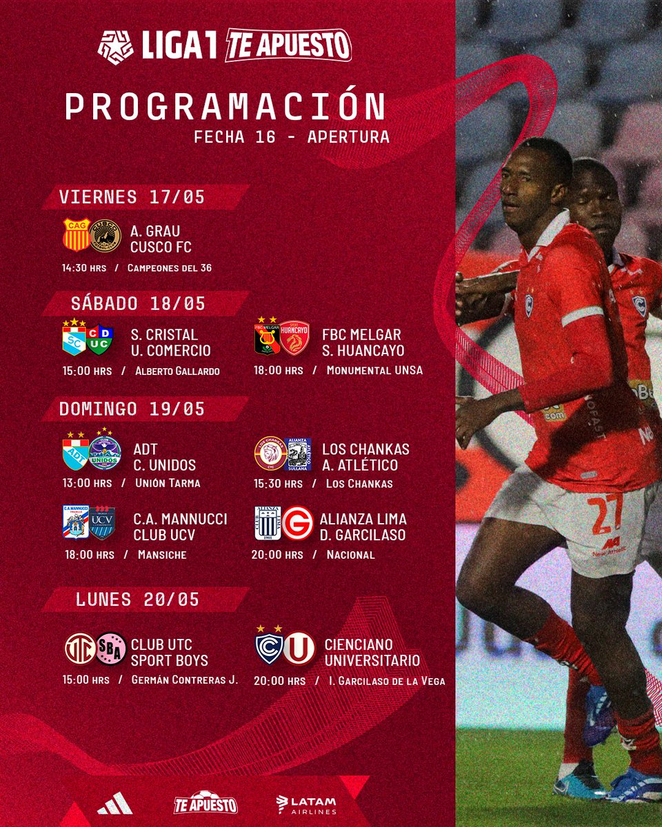 ¡𝗔 𝘁𝗼𝗺𝗮𝗿 𝗻𝗼𝘁𝗮! 🗓️ Esta es la programación de la penúltima fecha del Apertura de la #Liga1TeApuesto. #ElADNdelHincha