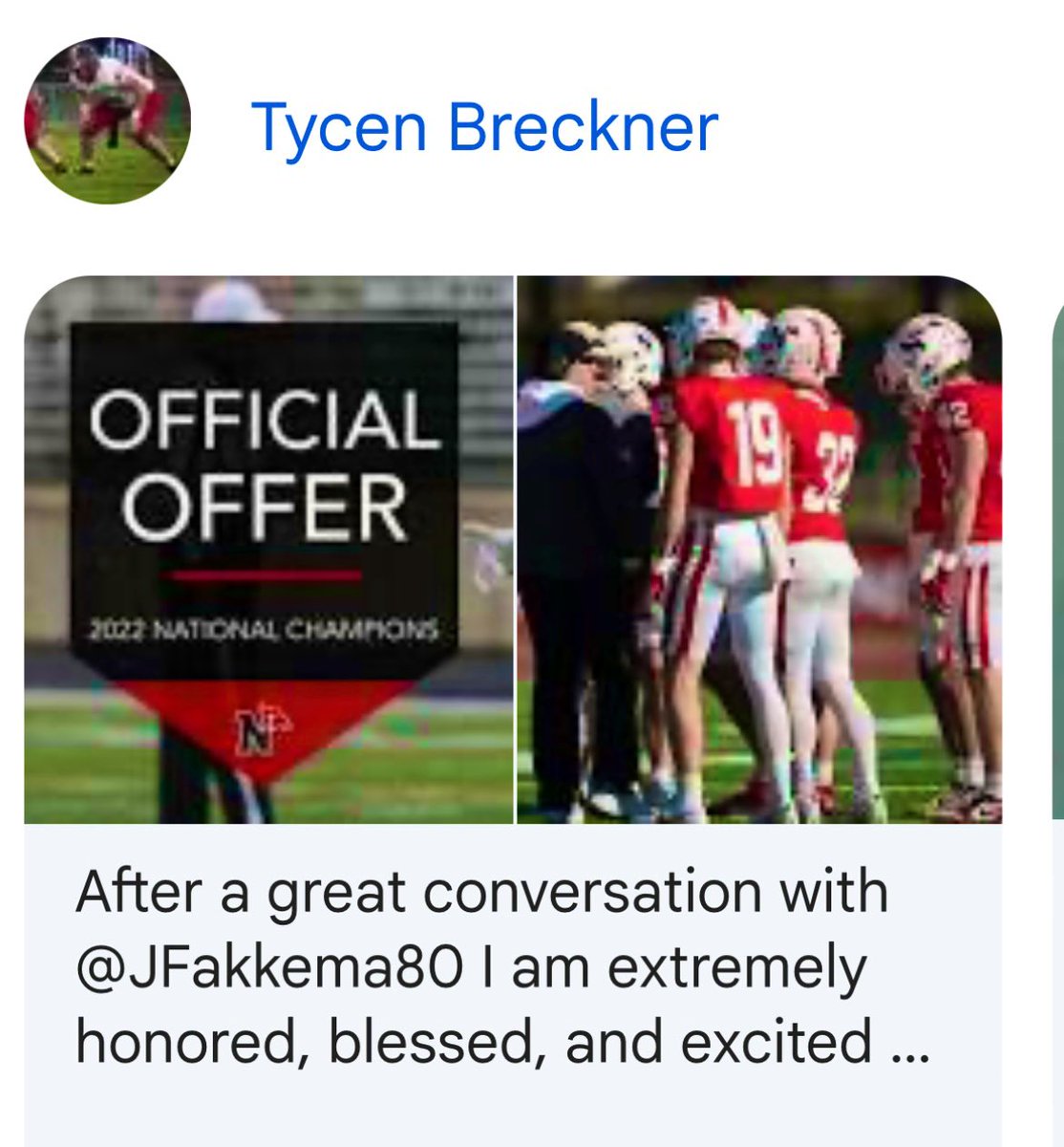 Mindy Breckner (@mbreckne) on Twitter photo Ty had his first full pad camp at a very competitive place! He received an offer and I am so incredibly proud of him. Thank you <a href="/nwc_fb/">Northwestern College Football</a> for seeing his potential! He is incredibly smart and a fierce competitor. <a href="/CoachMogsDT/">Coach Mogs</a> <a href="/CoachConnerDTFB/">Jordan Conner</a> <a href="/PrepRedzoneNE/">Prep Redzone Nebraska</a> <a href="/NEBHSFB/">Nebraska HS Football</a> Ty had his first full pad camp at a very competitive place! He received an offer and I am so incredibly proud of him. Thank you <a href="/nwc_fb/">Northwestern College Football</a> for seeing his potential! He is incredibly smart and a fierce competitor. <a href="/CoachMogsDT/">Coach Mogs</a> <a href="/CoachConnerDTFB/">Jordan Conner</a> <a href="/PrepRedzoneNE/">Prep Redzone Nebraska</a> <a href="/NEBHSFB/">Nebraska HS Football</a>