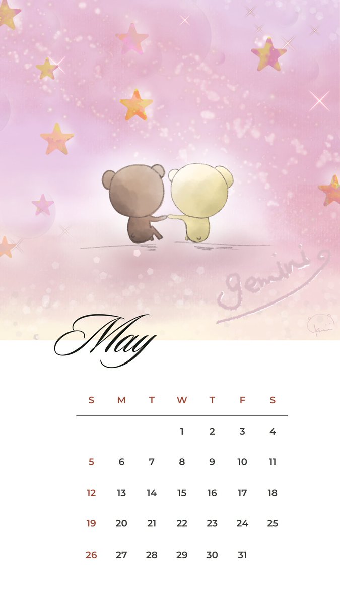 おはようございます🌼

5月、スマホ壁紙カレンダーです。
今月はふたご座です🐻🐻‍❄️

保存してお使いいただけると嬉しいです。
