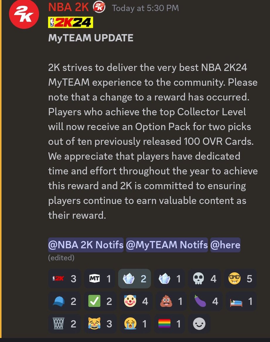 For those who don’t understand let me break it down. Imagine you were promised a reward all year from release date (Kobe) if you relentlessly grind until April, and then they just basically change it because they feel like it. I truly hope any dev dealing with myteam Gets Fired.