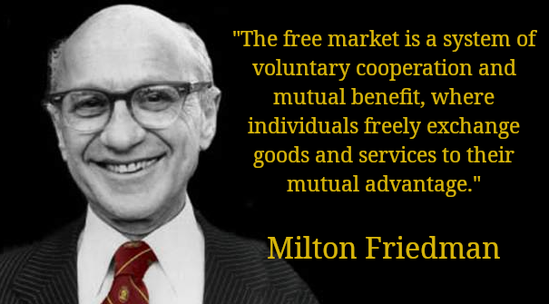 'The free market is a system of voluntary cooperation and mutual benefit, where individuals freely exchange goods and services to their mutual advantage.'
-Milton Friedman #MiltonFriedman