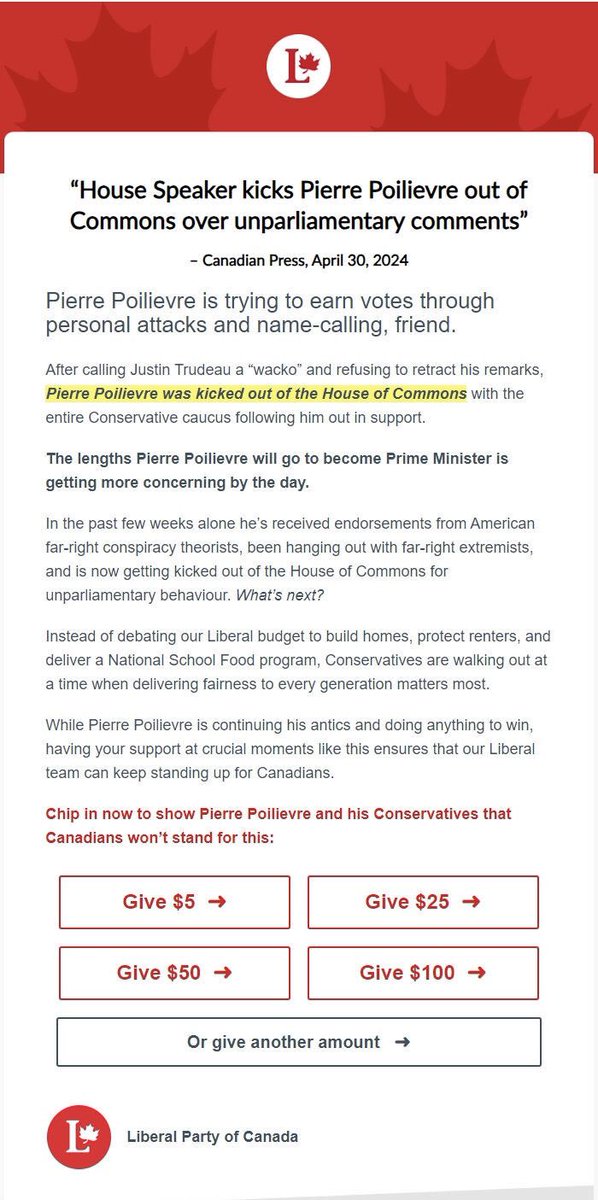 In just over an hour, this became our best fundraising email of the month.🔥 If you're also sick of Pierre Poilievre's antics, chip in now ➡️ secure.liberal.ca/donate/