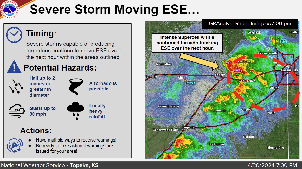 Intense Supercell continues to track ESE with a confirmed tornado. Please take shelter if in the path of this storm! #kswx